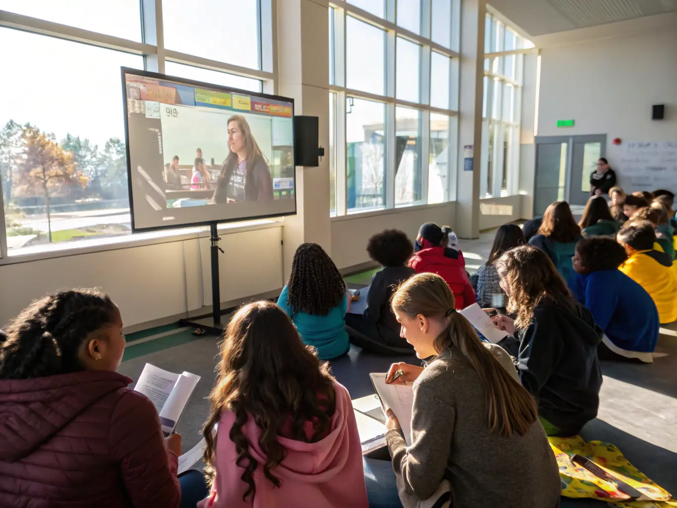 A vibrant image showing a group of students participating in a workshop on audiovisual preservation, highlighting the educational aspect of the fund's activities.